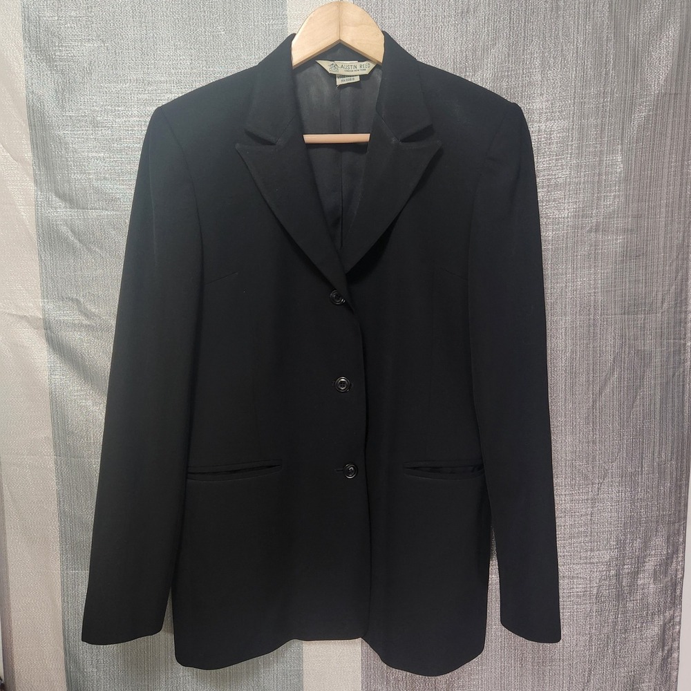 Vintage Austin Reed London New York Black 100% Worsted Wool 3-Button Blazer 6